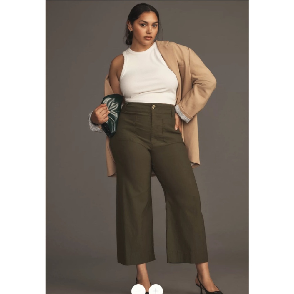Maeve Colette Cropped Wide-Legged Pants - 31 PETITE - Holly Green
